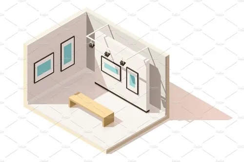 矢量等距博物馆内部图标Vector isometric low poly museum interior