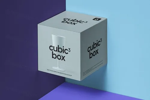 现代的漂浮方形psd盒子包装样机 Psd Cubic Box Packaging Mockup