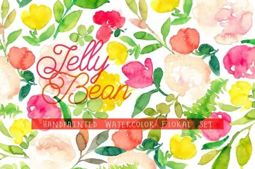 手绘水彩花卉剪贴画合集 Jelly Bean  Waterc