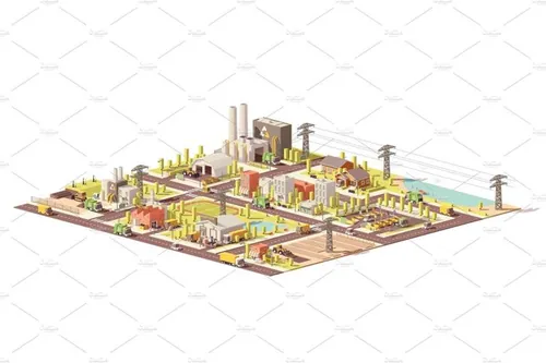 矢量低聚城市垃圾管理基础设施图标素材Vector low poly city waste management