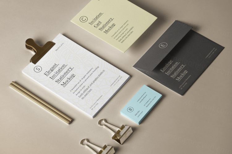 优雅的邀请文具样机 Elegant Invitation Stationery Mockup