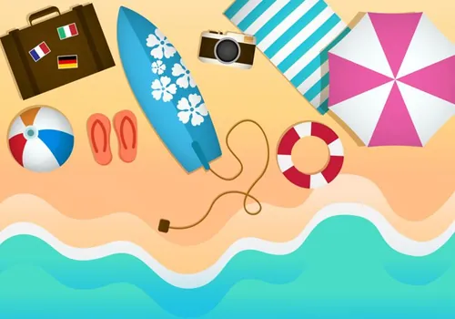 扁平风海滩主题矢量插图Beach Theme Illustration Vectors