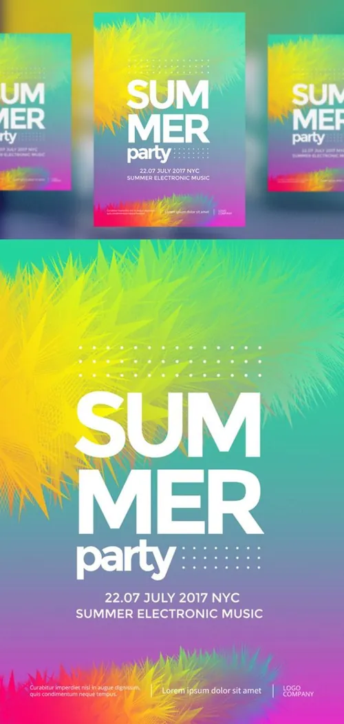 夏天电子音乐节俱乐部派对抽象流体渐变波浪海报传单素材