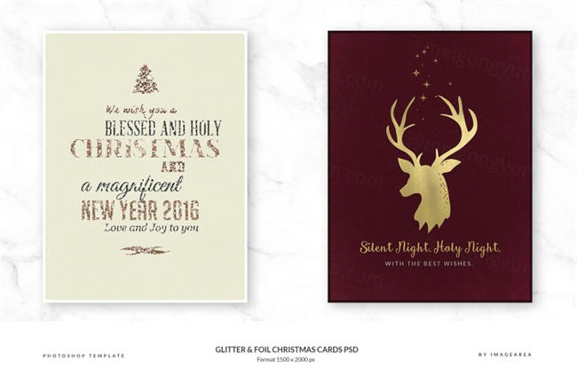 闪粉金箔圣诞卡PSD模板合集 Glitter  Foil Christmas Cards PSD