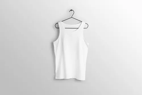男士白色无袖T恤背心设计展示样机提案PSD模板 White t-shirt male without sleeves