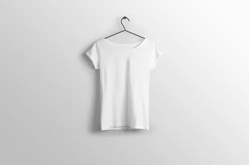 女士宽领修身短袖T恤设计展示样机提案PSD模板 Wide neck female t-shirt
