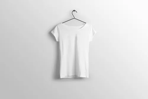 女士圆领修身短袖T恤设计展示样机提案PSD模板 Wide neck female t-shirt