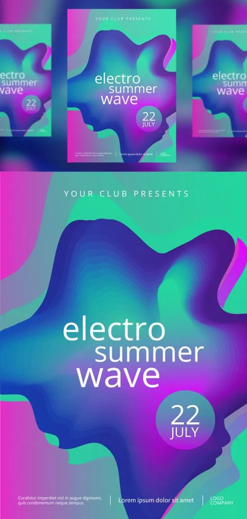 夏天电子音乐节俱乐部派对抽象流体渐变波浪海报传单素材