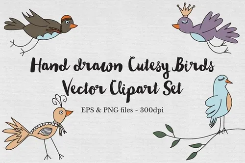 手绘小鸟设计素材Hand drawn cutesy birds Vector set