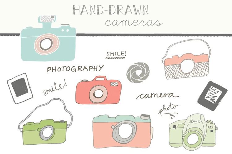 手绘相机插图素材Handdrawn Cameras