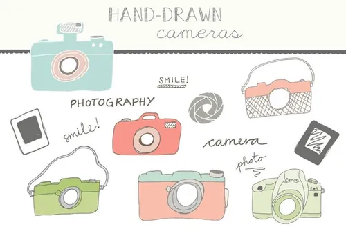 手绘相机插图素材Handdrawn Cameras