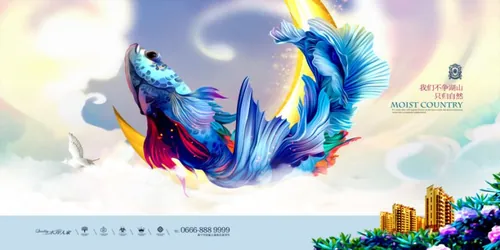 【我们不争湖山 只归自然】精美艺术房地产海报商业地产广告素材