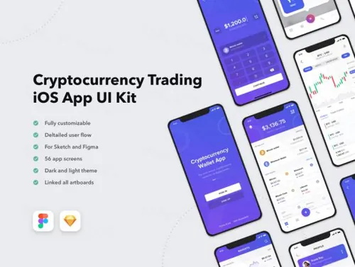 加密货币虚拟货币比特币交易APP移动平台UI界面素材 Cryptotr