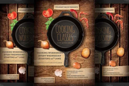 烹饪课程传单海报模板 Cooking-Lessons-Flyer-template