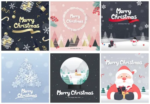 冬日圣诞节矢量海报素材合辑包 Winter holiday
