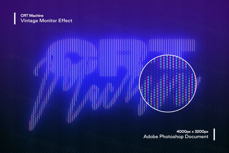 新复古未来主义CRT液晶显示器像素化图片效果处理PSD模板