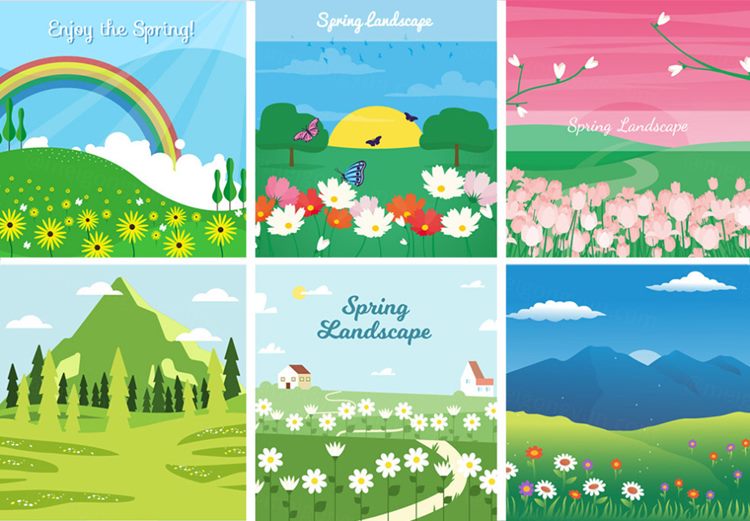 矢量春季春天田园花卉插画元素Field flower vec