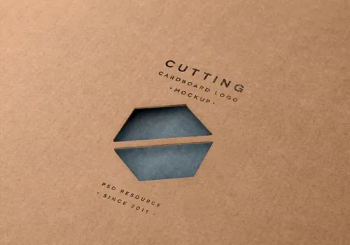 剪切镂空效果徽标logo贴图PSD模板Cutting Cardboard Logo Mock-Up