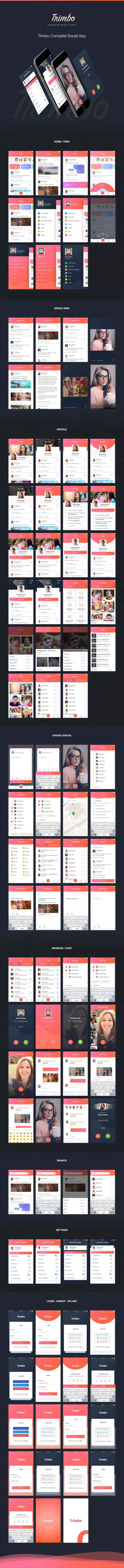 设计完善细致的SNS社交APP UI KITS下载[For Sketc