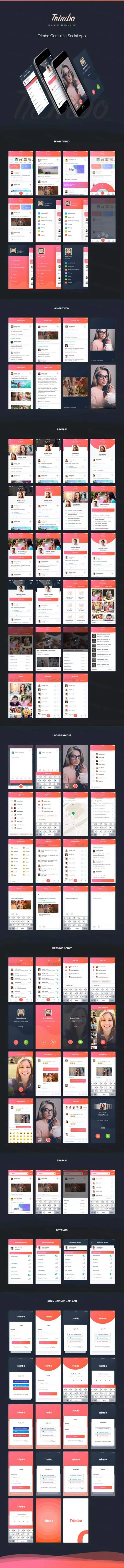 设计完善细致的SNS社交APP UI KITS下载[For Sketc