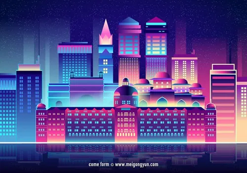 孟买城市夜景矢量图Mumbai At Night