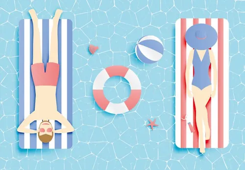 情侣海边度假水上漂浮美丽的海洋背景EPS矢量插图Couple floating on the beach