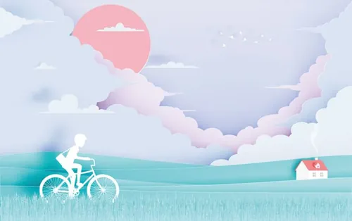 美丽的自然景观纸艺术风格云背景彩色方案EPS矢量插图Beautiful natural landscape