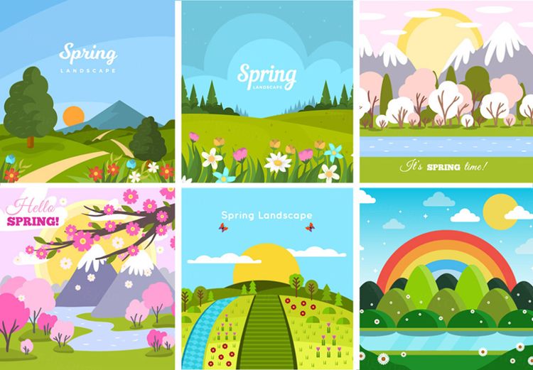 矢量春季春天田园花卉插画元素Field flower vec