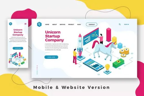 独角兽创业公司-创意网站着陆页UI设计模板 Unicorn Start