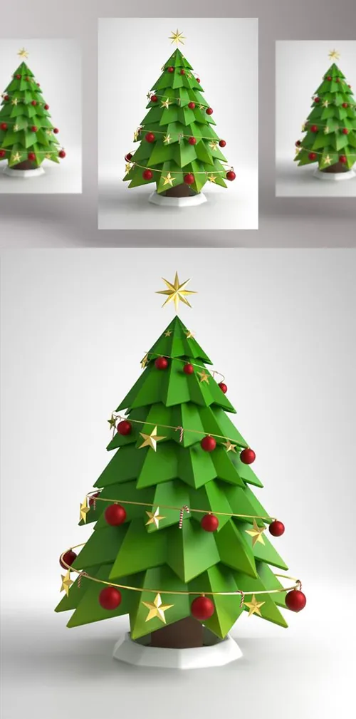 圣诞树新年圣诞节装饰元素3D渲染合成高清背景 3d rendering of a christmas