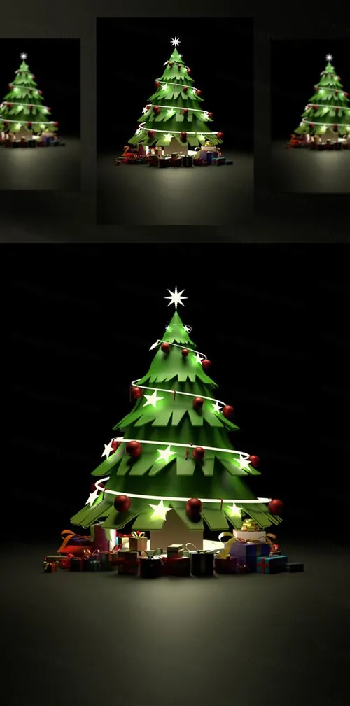圣诞树新年圣诞节装饰元素3D渲染合成高清背景 3d rendering of a christmas