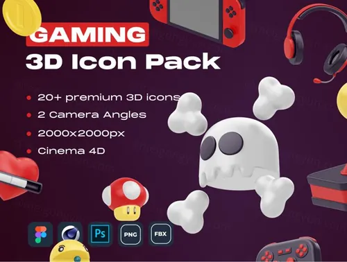 三维渲染卡通游戏机耳机主题设计元素合集包 Gaming 3D