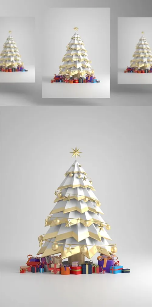 圣诞树新年圣诞节装饰元素3D渲染合成高清背景 3d rendering of a christmas