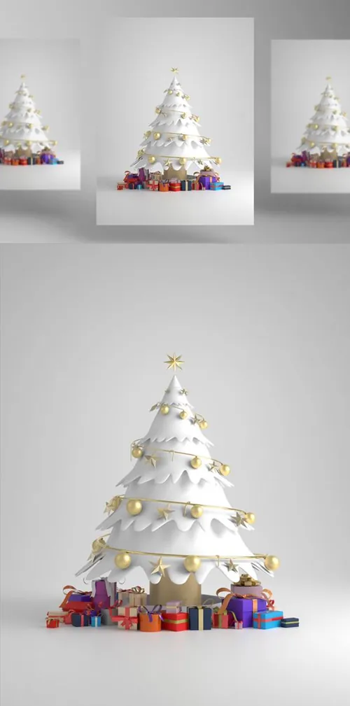 圣诞树新年圣诞节装饰元素3D渲染合成高清背景 3d rendering of a christmas