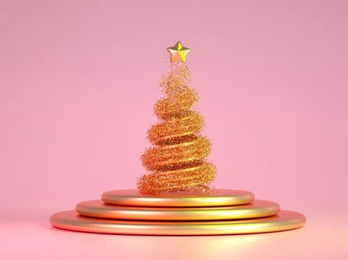 圣诞树新年圣诞节装饰元素3D渲染合成高清背景 3d rendering of a christmas