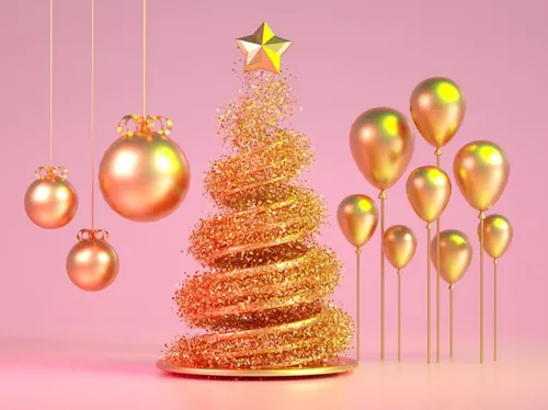 圣诞树新年圣诞节装饰元素3D渲染合成高清背景 3d rendering of a christmas