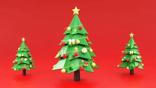 红色圣诞树新年礼物圣诞节装饰元素3D渲染合成高清背景 3d rendering of a christmas