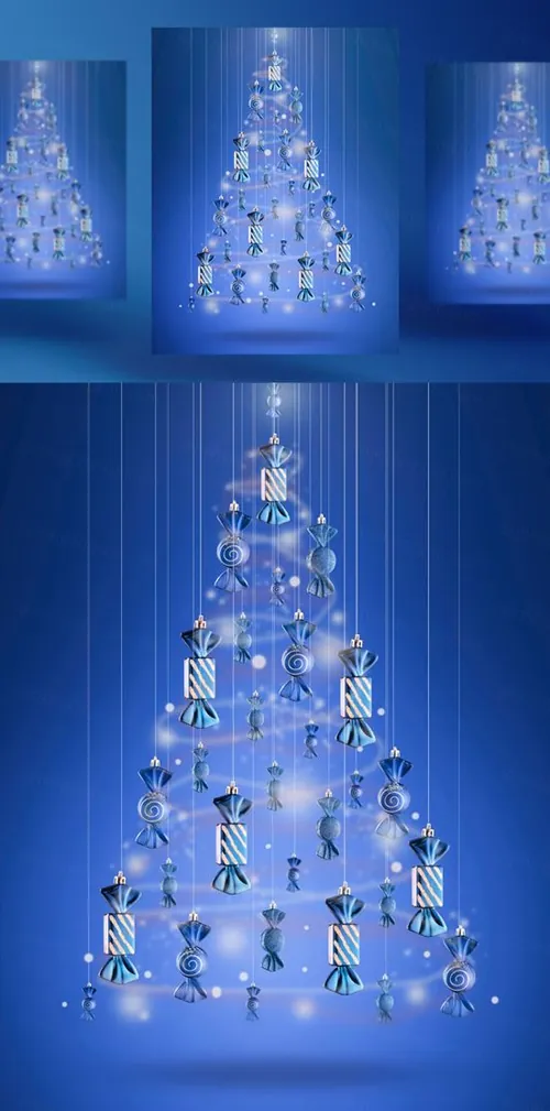蓝色糖果圣诞树新年礼物圣诞节装饰元素3D渲染合成高清背景 3d rendering christmas