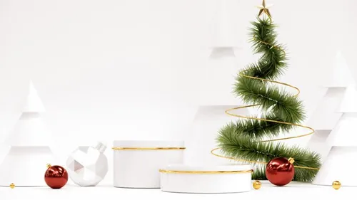 圣诞树新年圣诞节装饰元素3D渲染合成高清背景 3d rendering of a christmas