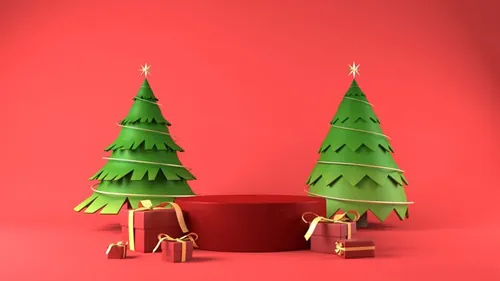 圣诞树新年圣诞节装饰元素3D渲染合成高清背景 3d rendering of a christmas