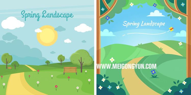 矢量春季春天田园花卉插画元素Field flower vec