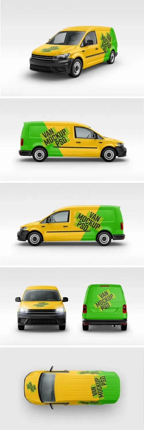 汽车车身广告贴图样机PSD模板Panel Van MockUp PSD – 6 Angles