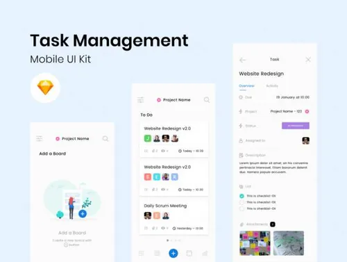 任务清单日程表任务快捷管理移动APP程序界面设计UI工具包 Task Manag