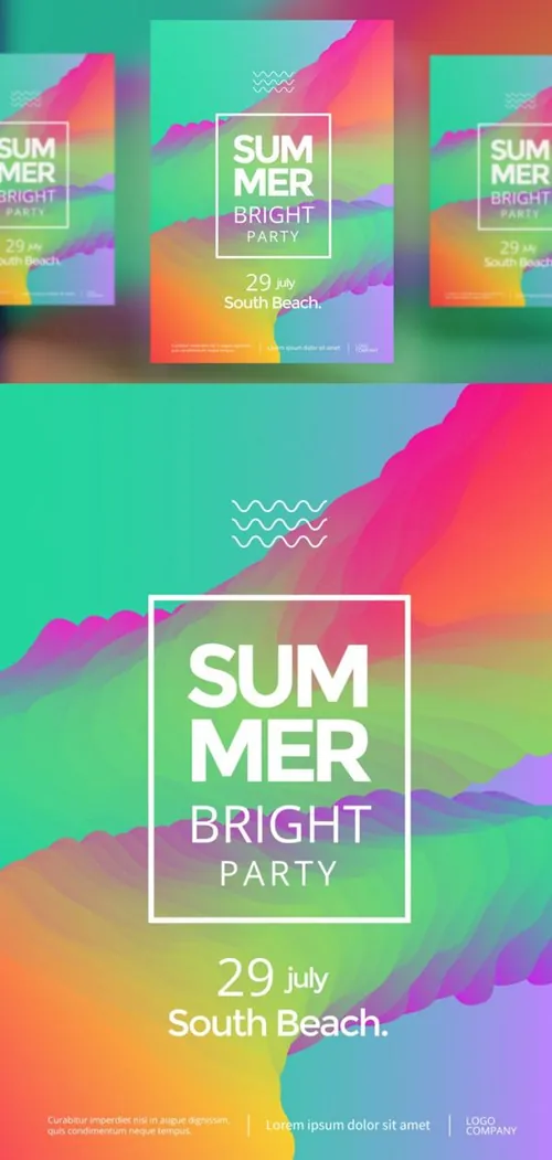 夏天俱乐部聚会派对抽象流体渐变波浪海报传单素材