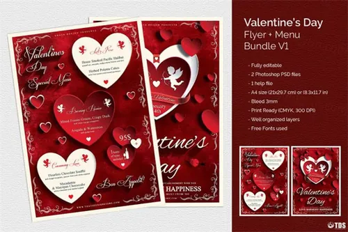 情人节海报模版 Valentines Day Flyer Menu