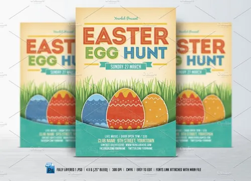 复活节彩蛋狩猎传单海报模版 Easter Egg Hunt Flyer