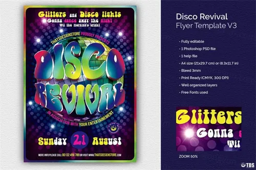 Disco摇滚音乐海报模版 Disco Revival Flyer