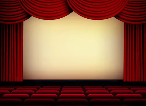 剧院电影院舞台荧幕矢量背景Theater Or Cinema Auditorium Screen With Red Curtai...