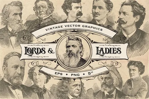 经典的欧洲人物海报模版 Vintage Lords amp;amp; Ladies Graphics