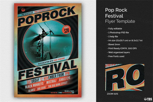 摇滚流行音乐海报模版 Pop Rock Festival Flyer